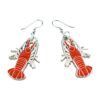 Enamel crayfish and silver plated earrings