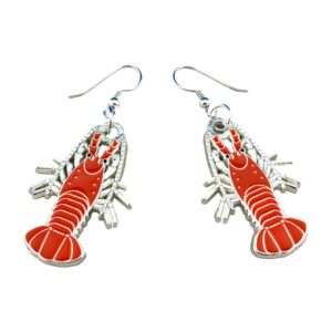 Enamel crayfish and silver plated earrings