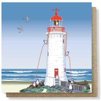 Abseiling Penguins Greeting Card