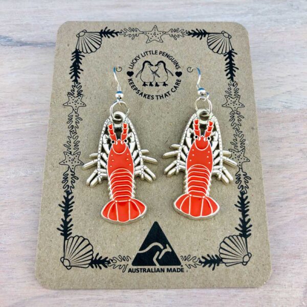 crayfish earrings on kraft display card