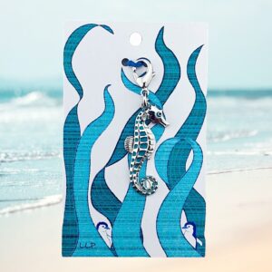 seahorse charm on kelp display card