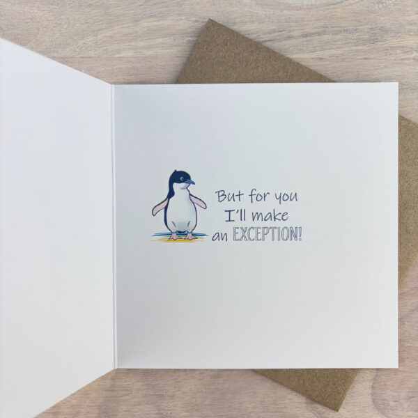 inside card of I Like Penguins