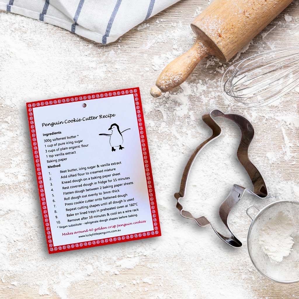 penguin cookie cutter with recipe card