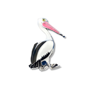 Australian pelican enamel brooch