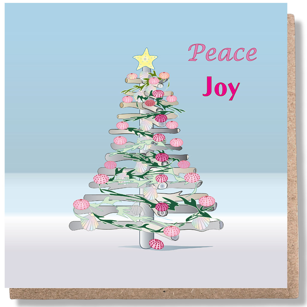 Driftwood Christmas tree with sea urchin and shell decorations
