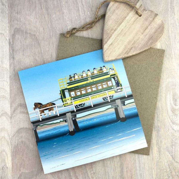 penguin tram greeting card front