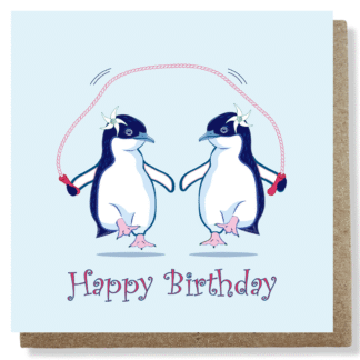 Skipping penguins birthday card