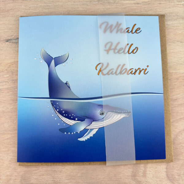 whale hello Kalbarri greeting card with belly band packaging.