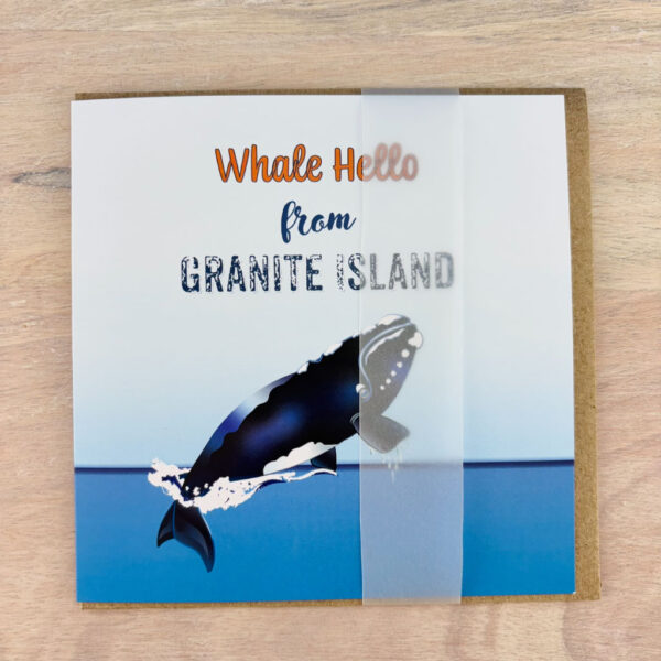 Whale hello Granite Island card with belly band