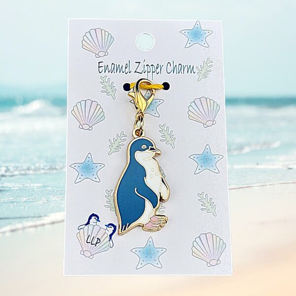 Penguin charm on beach designed packaging