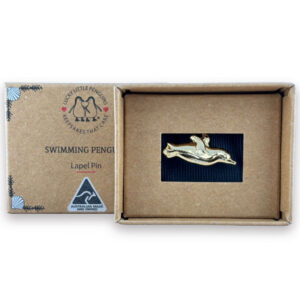 Australian made gold-plated penguin pin gift boxed.