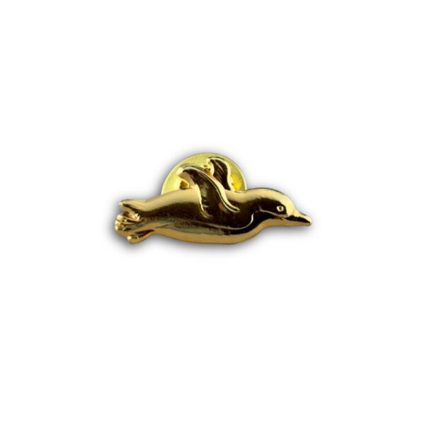 gold-plated penguin lapel pin.