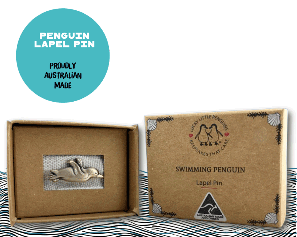 Australian made penguin lapel pin gift boxed.